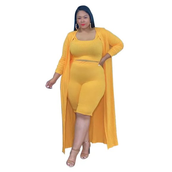 Plus Size Women Solid Color High Crater Short Top And Shorts Three-Piece… - Picture 2 of 14